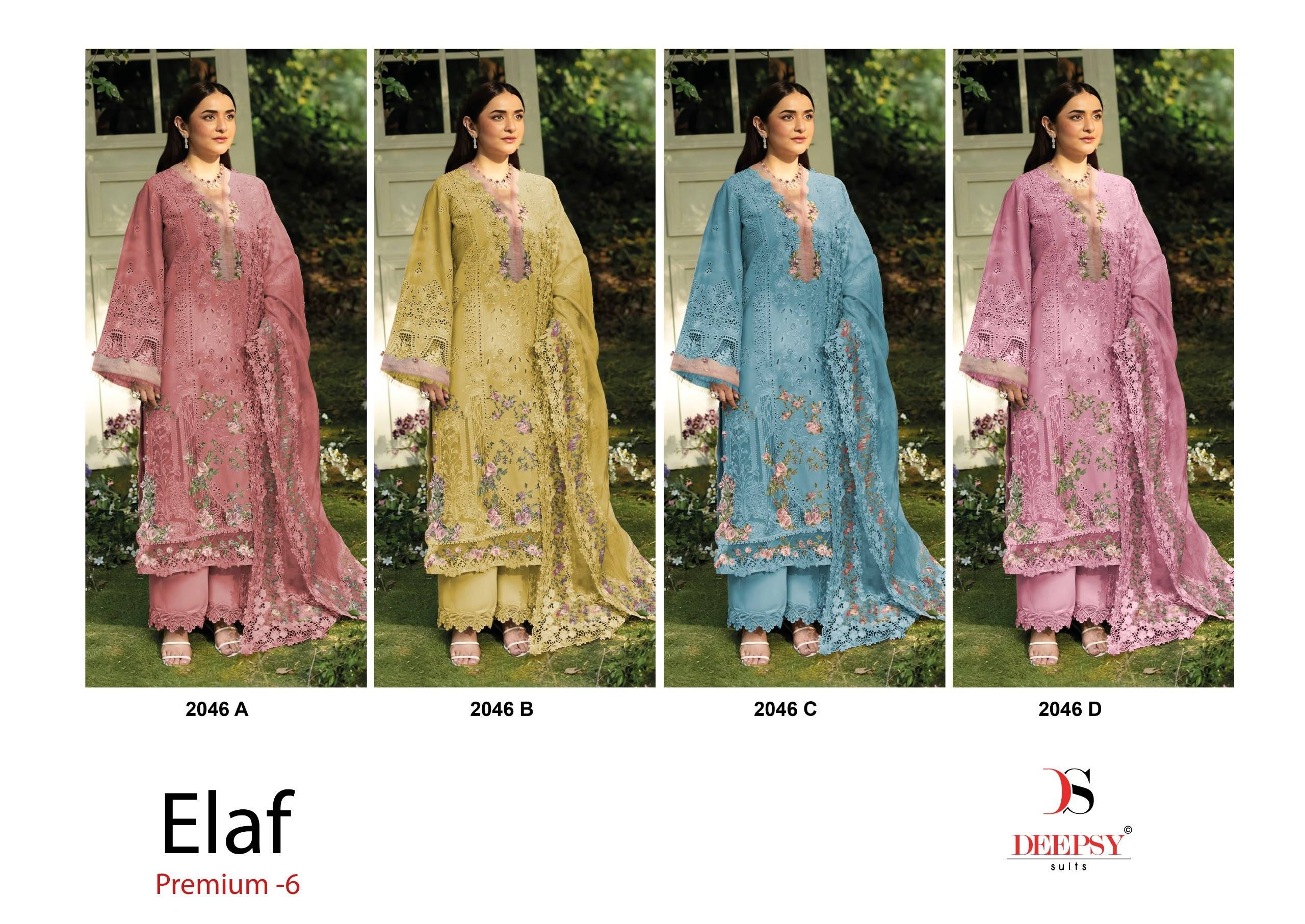 ELAF  Premium-6 Luxury Lawn by DEEPSY SUITS 2046 Series Beautiful Pakistani Suits Colorful Stylish Fancy Ethnic Wear Cotton Dresses At Wholesale